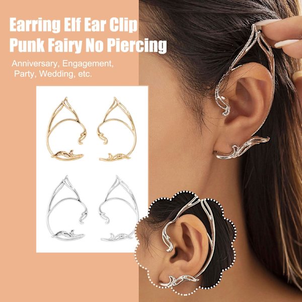 Halloween Goth Øre Cuff Ørering Elf Ear Clip Punk Fairy No Pierc B-right One-size
