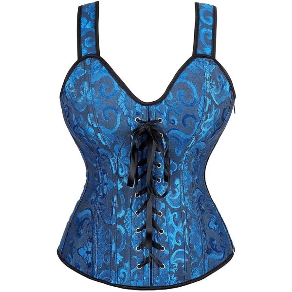Korsetter for kvinner Overbust Bustier Topp Gotisk Sexy Skulder Blue6806 XL