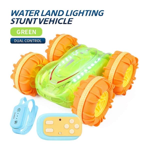 2.4G RC Stuntbil Transparent Ljus Amfibiefordon Dubbelsidig Stunt RC Bil Gest Rullande Grön