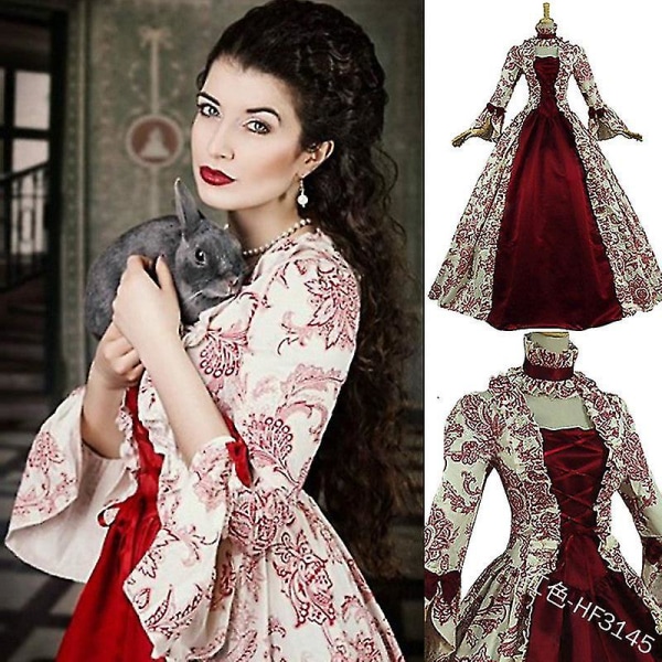 Europeisk middelalder Victoria Queen Princess Bryllupsfest Høytidskjole Halloween Kvinner Karneval Court Noble Palace Cosplay M
