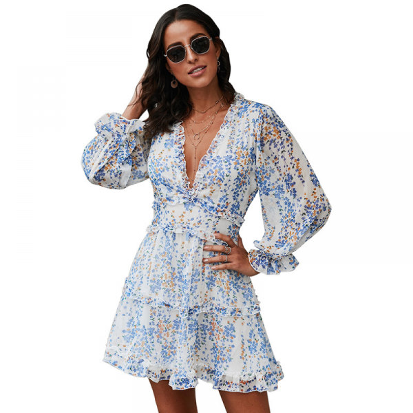 Print Midi Sexy Swing Kjole Stripete Kjole (Hvit M)