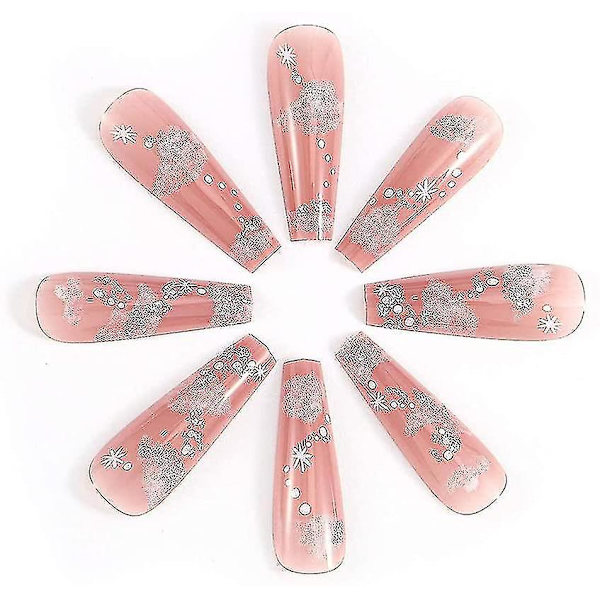 False Nails Rosa Lång Snö Glitter Press On Nails Stick On Nails