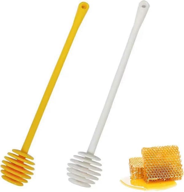 Honingskjeer, honningdispenser, hvit honningmikser i plast