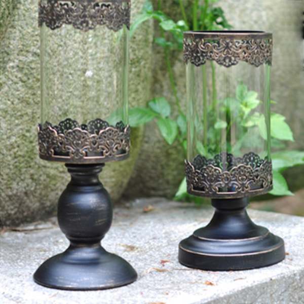 Vintage look mångsidig metallisk blommönster ljushållare black small