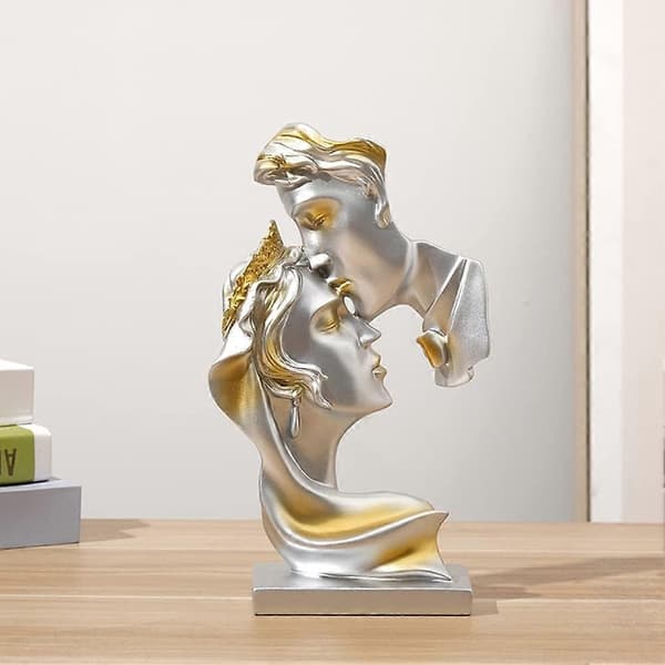 Kreativ Kyssende Par Statue - Guld Statue Harpiks Kyssende Elsker