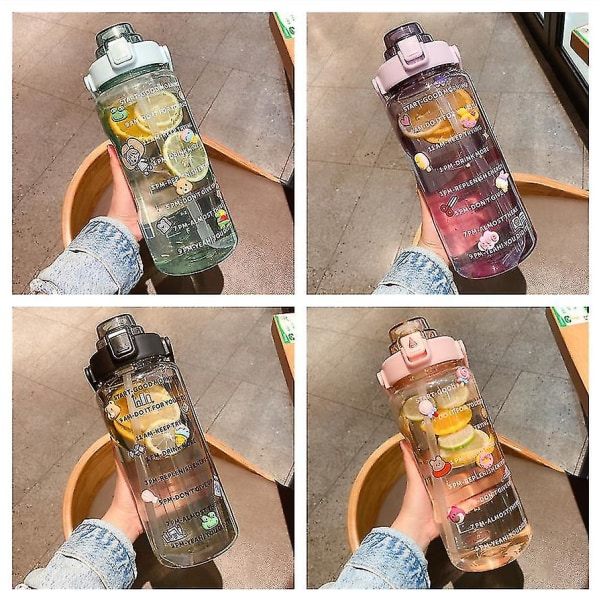 2000 ml:n urheilujuomapullo suurella kapasiteetilla, kuntoiluun pillillä, kannettava muovinen vesipullo, söpöjä pieniä lisävarusteita Pink none