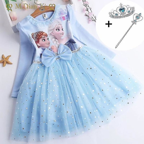 Tjejer Prinsessan Elsa Höstklänningar Långärmade Anna Klänningar Barn Födelsedagsfest Balklänning Blue 6T