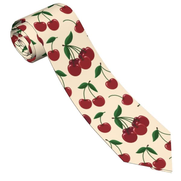 Körsbärsmönstrad herrslips, modeaccessoar, smala slipsar, presenter för bröllop, brudgum, affärsfester - Bra