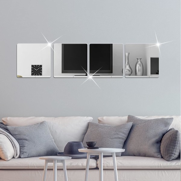Självhäftande akrylspegelplattor (4-pack 8" x 8"), liten spegel