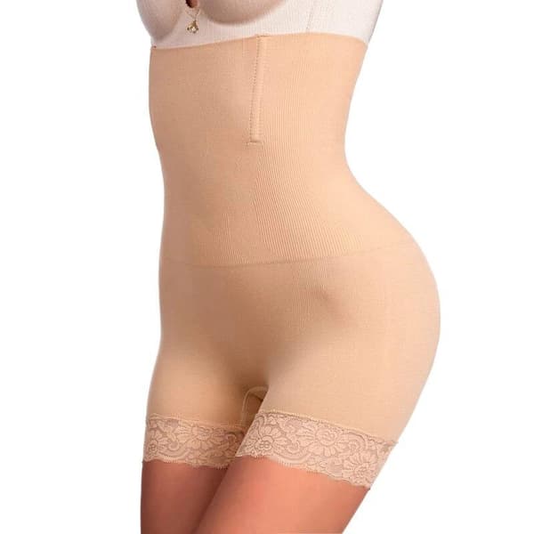 Shapewear shorts, hög idja, spets - beige Beige M