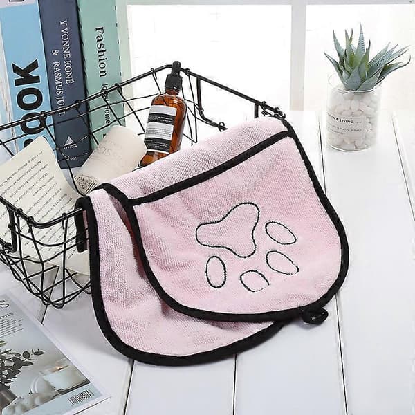 Hundebadehåndklæde, 2-pak superabsorberende blødt håndklæde hurtigtørrende håndklæde med håndtaske vaskbart bade kæledyr kattehåndklæde pink sort 23*65cm