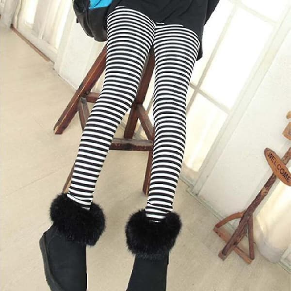 Ankellange skinny leggings til kvinder - Sort- og hvidstribede bukser tights