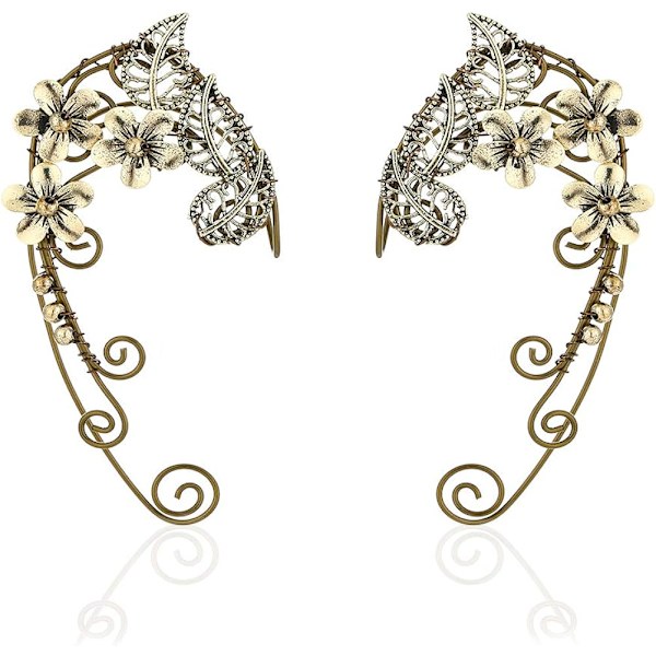 Elven Ear Cuffs för kvinnor. Fairy örhängen Handgjorda färgglada blommor