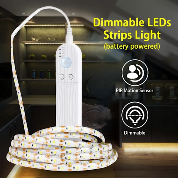 Dæmpbar LED-lampe med PIR-bevægelsessensor 1m 60LED-replampe til TV-computer Skrivebordsbaggrund Hjem Køkken Dekorativ belysning Hvid
