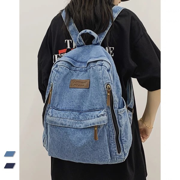 Enkel reseryggsäck Fritidssäck Casual axlar Bokväska med dragkedjefickor Utomhusresor Camping Dagsäckar light blue