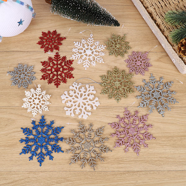 12:a julsnöflinga prydnader glittrande glitter snödekor