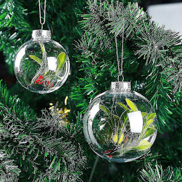 10 stk. gjennomsiktige julekuler hul plast skinnende DIY Tomme pyntegjenstander til fest 8 cm