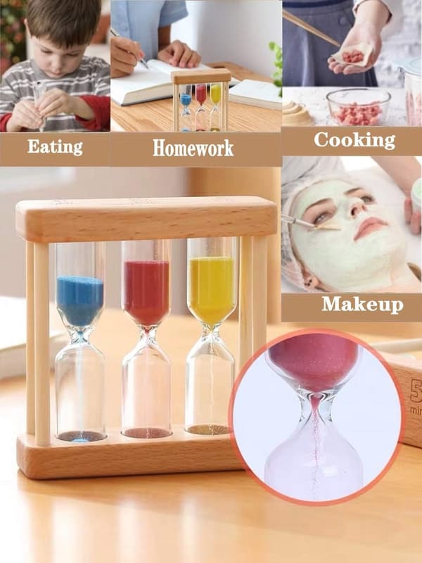 Timeglas i træ 1+3+5 minutter Mini ornament lille gavepynt hjemmekontor (farve)