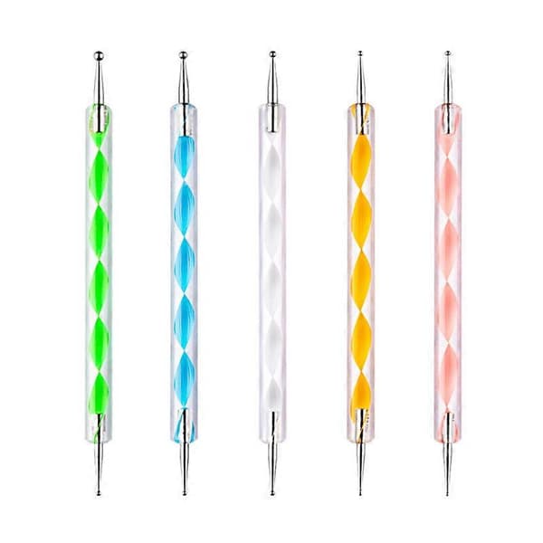5 stk. Dot Pen Rhinestone Nail Art Dotting Tools Negledesign Marmor Leizing Værktøj til prikker og til marmorering