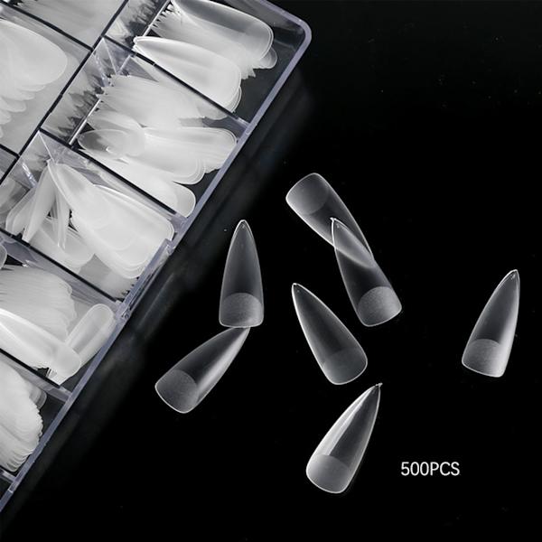 500 stk Transparente falske neglespisser Matt firkantet trapes stilettdråpe Oval falske negletips for hjem DIY Neglekunstsalong Water drop