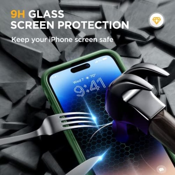 Miracase Glass Series Designad för iPhone 14 Pro Max Case 6,7 tum, [2023 Upgrade] Bumper Case med inbyggd 9H härdat glas Scr Acacia Green
