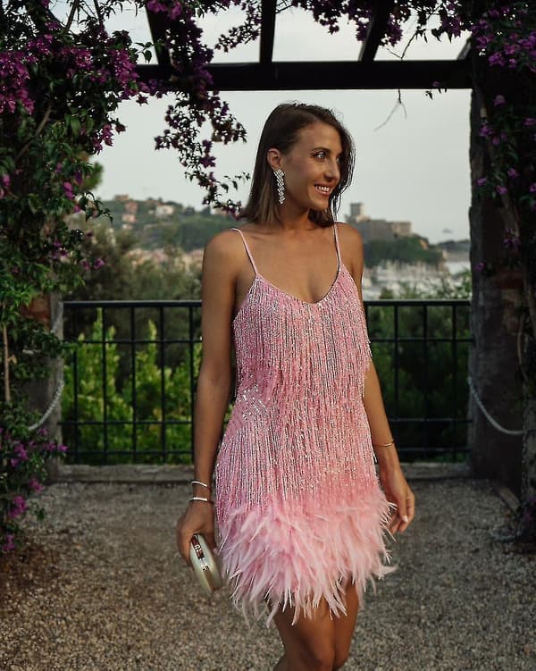 Damefrans Sequine Feather Bodyco Kjole PINK XL