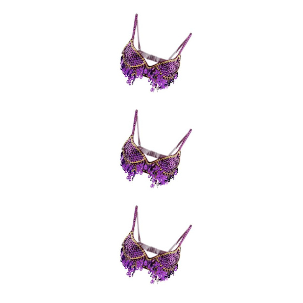 1/2/3 Magdans Perlebesatt BH Paljetter Topp Sexy Dansende Sanger Purple 36 Size 3PCS