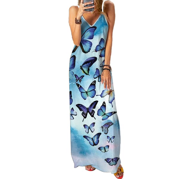Damekjole 3D sommerfugle Print Elegant lang kjole til fest B XL