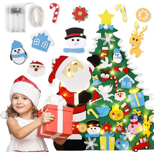 Barnfilt julgran med ljusslingor: DIY Xmas Dekorationer Vägghängande present