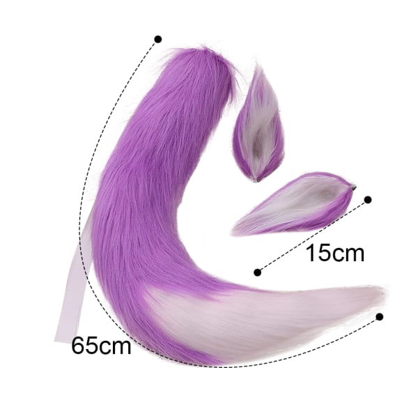 Fuskpäls Katt Räv Varg lurvig svans och öron för Halloween purple white