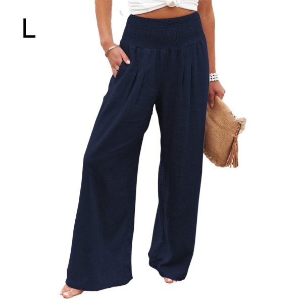 Dame sommerbukser Lommer løse Casual Wide ben Dark Blue L