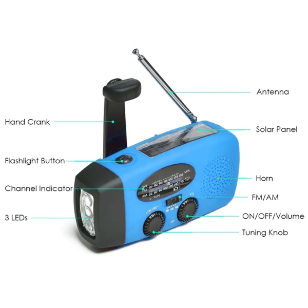 Emergency Solar Håndsveiv 1200mAh AM FM NOAA Værradio LED-lys USB-lader utendørs
