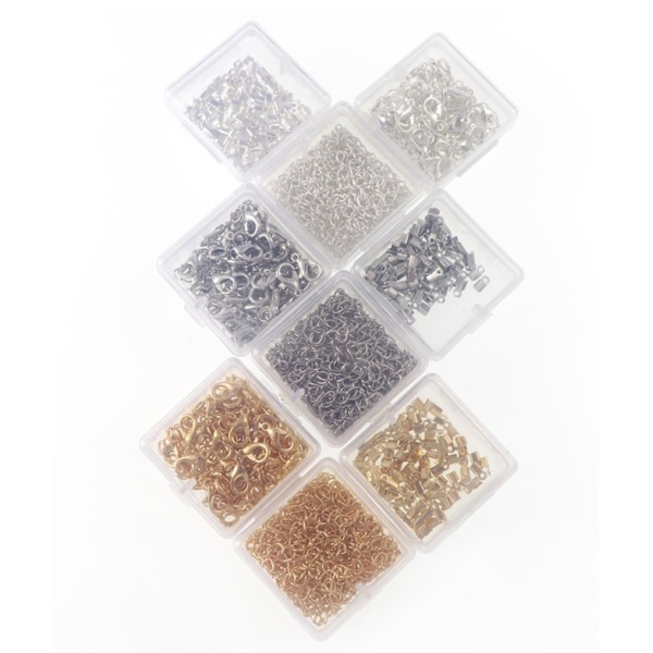 3 lådor, blandat karbinlås + litet klämma + enkelt spänne + förlängningskedja DIY smycketillbehör - silver