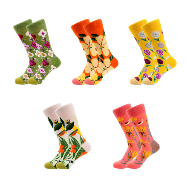 1/2/3/5 Färgglada Blomma Och Växter Strumpor För Dam - Lämplig 2#One size fits all 1 Pc