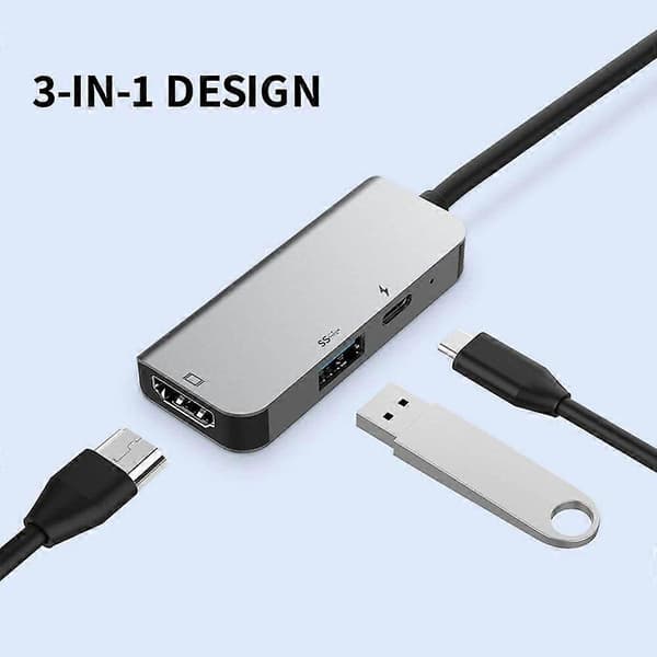Typ-C till HDMI-kompatibel Hub Adapter 3 i 1 Dockningsstation 4K/30HZ Ingen Drivrutin Plug Play Höghastighetskortläsare