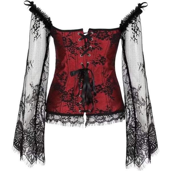 Korsetter för kvinnor Overbust Bustier Top Gothic Sexy Shoulder 8127red 3XL