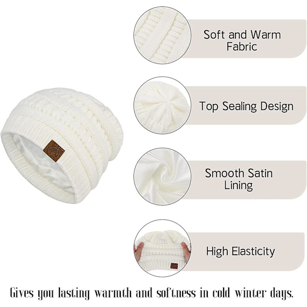 Huer Dame Satinforet Hue Vinterhatte Til Kvinder Silkeforet Slouchy Beanie Til Vinter Varm Strikket Hue med Opsmøg