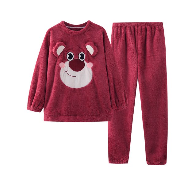 Förtjockad Coral Fleece Damhemskläder för höst- och vintersovkläder red XXL