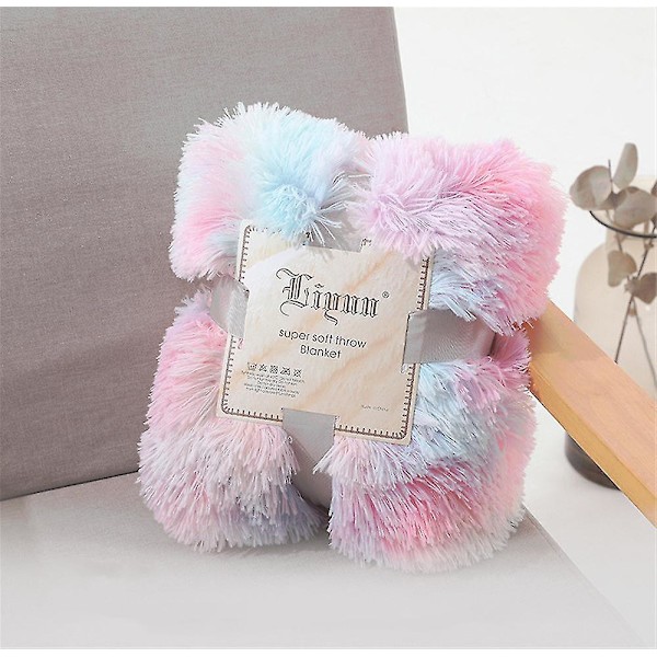 Dubbellager Tie-dye Pv Fleecefilt Shaggy Fluffy Varm Mysig filt