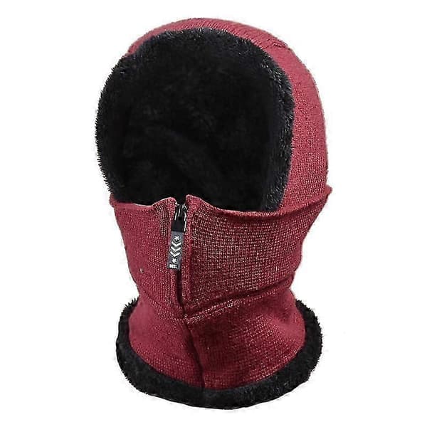 Vinterlue for kvinner Munnmaske Fleece Varm Strikket Lue 1 Stykke (Rød)