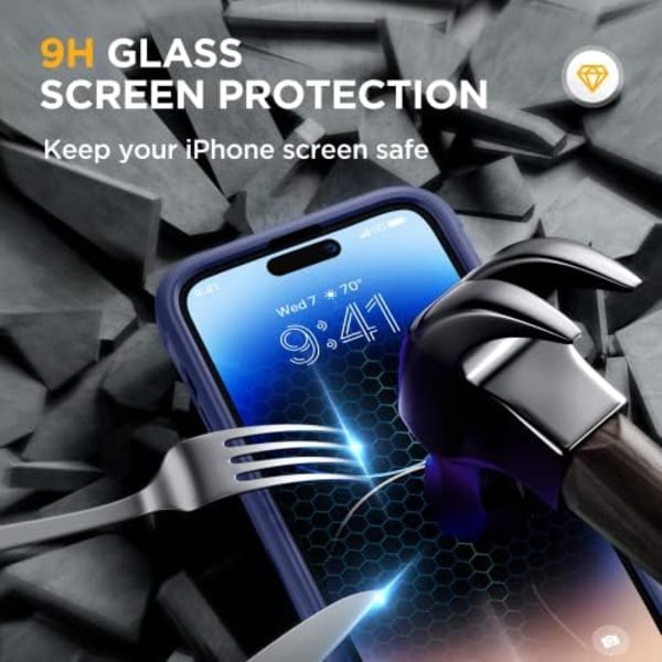 Miracase Glass Series Designad för iPhone 14 Pro Max Case 6,7 tum, [2023 Upgrade] Bumper Case med inbyggd 9H härdat glas Scr Gem Blue