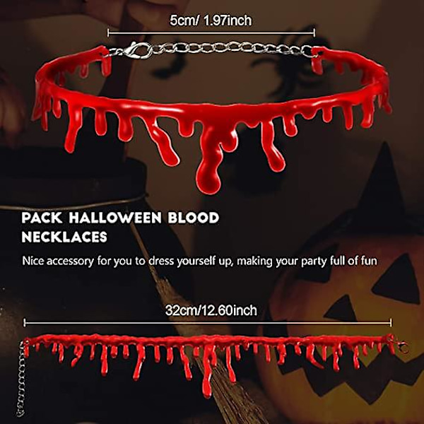 Halloween, Halloween uhyggelige dekorationer, 2 halloween halskæder med vampyrblodshalskæde rundt om halsen uhyggelig blodig kæde uhyggelig halloweenfest