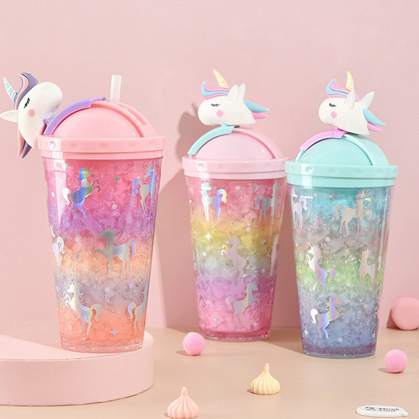 Unicorn Ice Cup vattenflaska Gradient Girl Heart e Straw Cup Orange