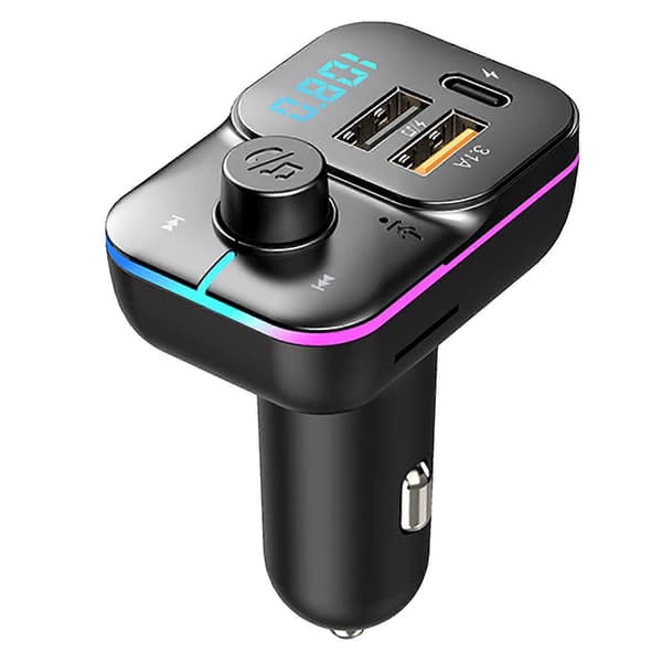 Bil Bluetooth MP3-spiller Fargerikt lys USB-lader Multifunksjonell lyd Håndfri FM-sender