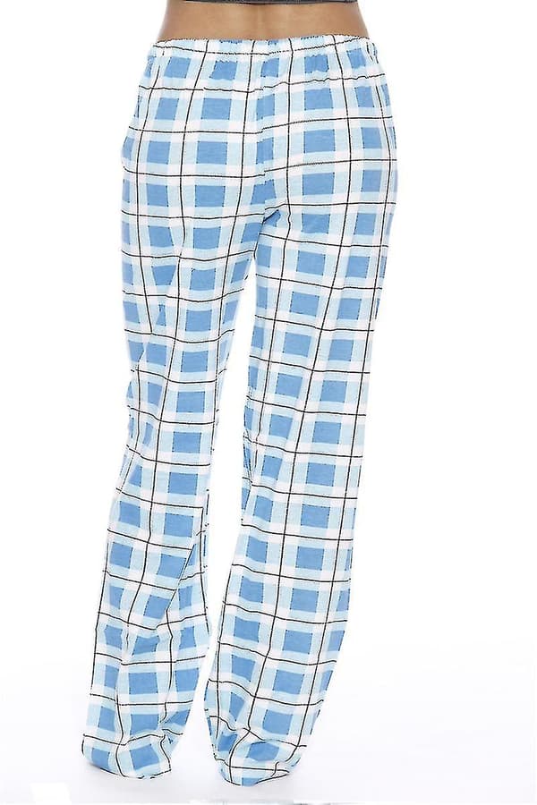 Pyjamasbukser til kvinder med lommer, bløde flannelternede pyjamasbukser til kvinder CNMR blue L