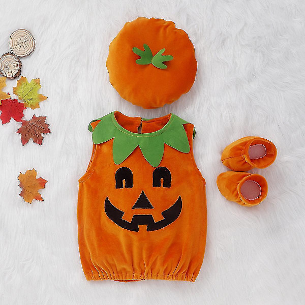Joulu hihaton jumpsuit, söpö pyöreä pääntie Orange three-piece set 100cm