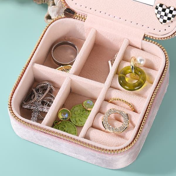 Plysch sammet liten smyckeskrin Halsband Ring organizer White