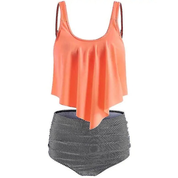 Dam Volanger Tankini Bikini Set Hög midja Baddräkt Baddräkt Strandbadkläder L M