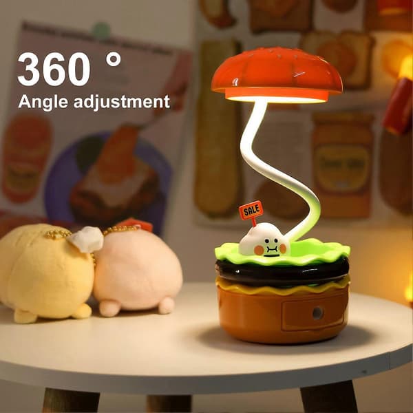Hamburger bordlampe med blyantspisser Kreativ form Fleksibel slangedesign 2-i-1 multifunksjonell nattbordslampe