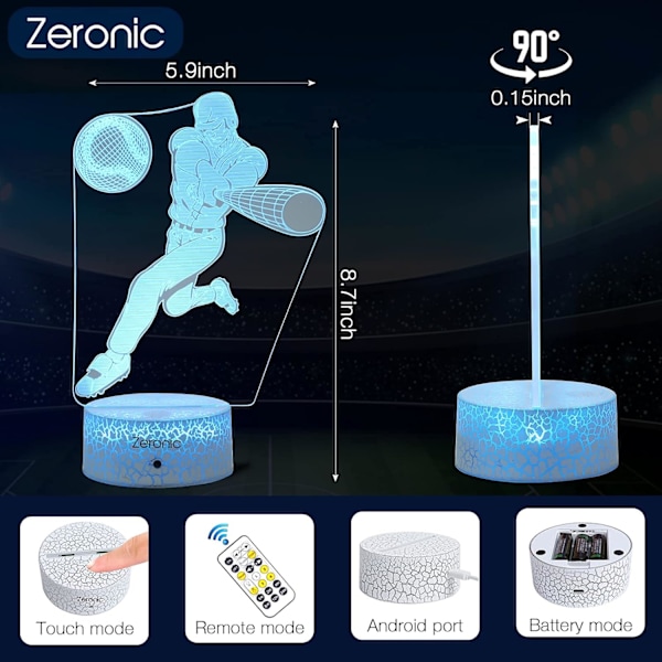 Baseballpresenter, Baseball Player Nattlys, Baseball Lampe m